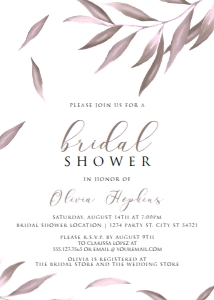 Purple Bridal Shower Invitation Set, Printable Invitations, Editable Files, Recipe Card, Instant download, Corjl Template, DIY, Purple Leaf design preview