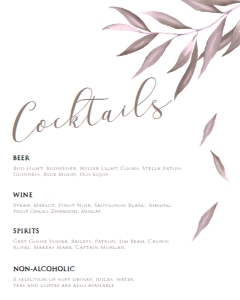 Purple Foliage Drink Menu Sign, Bar Menu, Cocktail Menu Template, Editable Menu Sign, Printable Bar Sign, Instant Download, Corjl Template design preview
