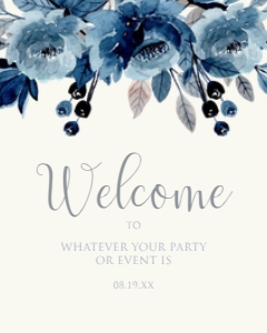 NavyFloralWelcome16x20: Blue Floral Welcome Signs, Navy Floral Bridal Shower, Printable Party Sign, Instant Download, Blue and White Sign, Garden Themed Party sign