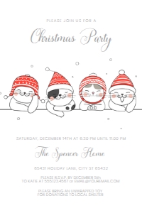 ChristmasCats4x6: Cat Christmas Invitation Set, Christmas Cats Invitation Bundle, Holiday Cats Party Kit, Editable Invite Kit, Printable Holiday Invite Kit