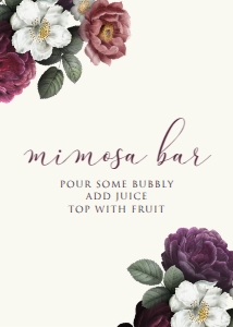 DkPlumFloralMimosa5x7: Dark Purple Floral Mimosa Bar Sign, Printable Mimosa Bar Signs, Printable Wedding Sign, Bridal Shower Signs, Mimosa Bar Sign, Corjl Template