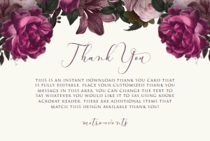 DkPlumFloralThankYou: Purple Thank You Cards, Floral Thank You Card, Purple Floral Thank You Cards, Rainbow Thank You Card, Custom Thank You Card, Thank You Notes
