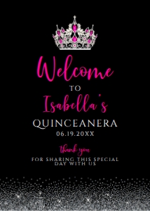 Pink and Black Glitter Welcome Signs, Quince Welcome Sign, Printable Party Sign, Instant Download, Quinceanera Welcome Sign, Glitter Signs design preview