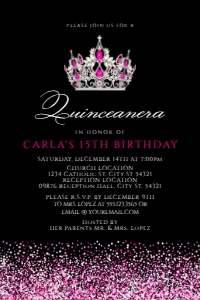 Black and Hot Pink Glitter Quinceanera Invitations, Quinceañera Invitations, Mis Quince Invitations, Printable Invitations, Instant Download design preview