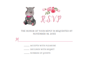 BabyHippoRSVPcard: Hippo rsvp card, Baby Hippo RSVP Card, RSVP Card Template, Pink Hippo RSVP Card, Instant Download, Corjl Template, Hippo Enclosure Card