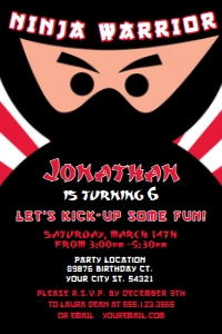 Ninja Invitations, Boys Birthday Invitations, Karate Invitations, Ninja Birthday, Ninja Warrior Invite, Printable Invitation, Corjl Template design preview