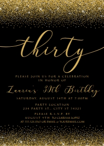 Black and Gold Glam Invitation Set, Printable Invitation Kit, Gold Glitter and Black Invitation Bundle, Printable Invite Kit, Corjl Template design preview
