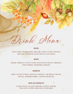 FallInLovedrinks8x11: Autumn Leaves Drink Menu Signs, Friendsgiving Signs, Drink Menu Sign, Printable Bar Menu, Instant Download, Cocktail Sign, Drink Menu Sign