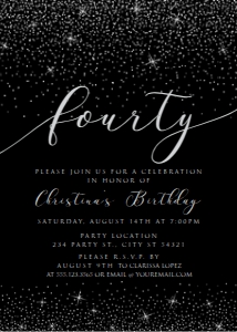 Adult Birthday Invitation, Black and Silver Invitation, Editable Invitation, Corjl Template, Printable Invitation, Silver Glitter Invitation design preview
