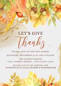 Give Thanks Invitations, Fall Template, Printable Invitation, Dinner Invitation, Thanksgiving Dinner, Fall Invitations, Edit with CORJL design preview