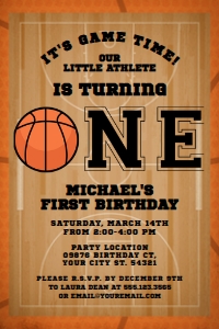 Basketball First Birthday Invitation, Sports Birthday Invite, Boys Party Invitations, Basketball Theme, Corjl Template, 1st Birthday design preview