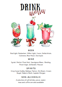 Making Spirits Bright Drink Menu Signs, Holiday Drink Menu, Bar Menu Sign, Printable Bar Menu, Menu Template, Cocktail Sign, Christmas Signs design preview