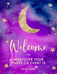 Moon and Stars Welcome Signs, Editable Party Sign, Instant Download, Twinkle Twinkle Little Star Welcome Sign, Galaxy Printable Party Sign design preview