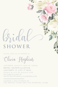 PinkFloralBridal4x6: Pink and White Rose Bridal Shower Invitation Bundle, Printable Invitations, Editable Files, Recipe Card, Instant download, Corjl Template