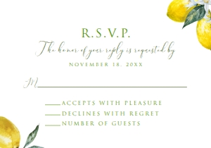 Lemon RSVP Card, RSVP Card Template, Lemon Themed RSVP Postcard, Instant Download, Corjl Template, Enclosure Card, Yellow Lemon rsvp card design preview