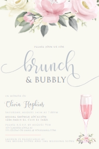Pink Rose Bridal Shower Invitations, Brunch and Bubbly Bridal Invitations, Corjl Template, Pink Bridal Shower Invitations, Instant Download design preview