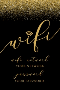 Gold and Black WiFi Password Sign, Editable WiFi Sign Template, Instant Download, Corjl Template, Guest WiFi Sign, Custom Wifi Printable design preview