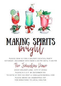 Christmas Cocktail Invitations, Christmas Invitation, Editable Invitation, Making Spirits Bright, Printable Invitation, Holiday Invitation design preview