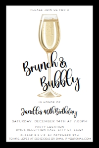 Black & White Party Invitations, Mimosa Party Invitations, Adult Birthday Invitation, Printable Invitation, Instant Download, Corjl Template design preview