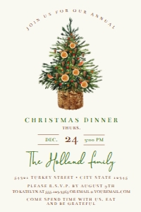 Christmas Tree Invitations, Orange Christmas Invitation, Editable Invitation, Corjl Template, Printable Invitation, Holiday Party Invitation design preview