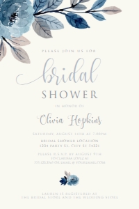 Blue Floral Bridal Shower Invitations, Elegant Bridal Shower Invitations, Corjl Template, Printable Invitation, Instant Download Invitations design preview