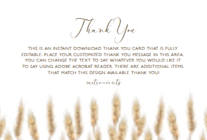 Country Wheat Thank You Cards, Thank You Card, Rustic Thank You Cards, Wheat Thank You Card, Printable, Corjl Template, Instant Download design preview