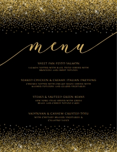 Gold Glitter Themed Food Menu, Elegant Dinner Menu, Food Menu, Dinner Menu, Editable Dinner Menu, Instant Download, Printable Menu, Corjl design preview