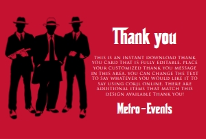 Red and Black Thank You Cards, Mob Party Thank you cards, Gangster Thank You Card, Instant Download, Corjl Template, Editable Thank You Card design preview