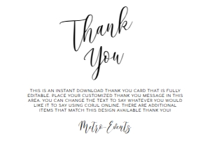 Black and White Thank You Card, Custom Thank You Card, Instant Download, Corjl Template, Printable, Elegant Black and White Thank You Cards design preview