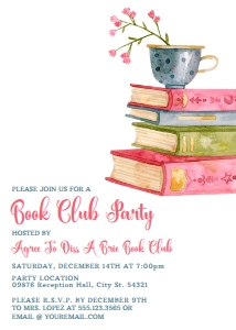 PinkBlueBookClub5x7: Vintage Book Club Invitation, Book Party Invitation, Floral Book Invitation, Printable Invitation, Instant Download, Editable Invitations