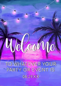 Blue Sunset Welcome Sign, Tropical Sunset Welcome Signs, Printable Party Signs, Instant Download, Corjl Template, Beach Themed Party signs design preview