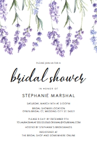 LavenderBridalShower14x6: Lavender Floral Bridal Shower Invitation Set, Lavender Invitation, Purple Floral Thank You Card, Enclosure Card, Recipe Card, Corjl Template