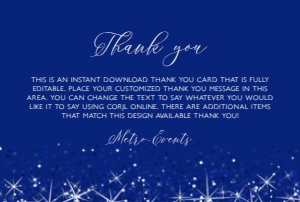 Royal Blue Glitter Thank You Card, Princess Thank You Card, Custom Thank you Card, Blue Thank You Note, Editable Card, Corjl Template Card design preview