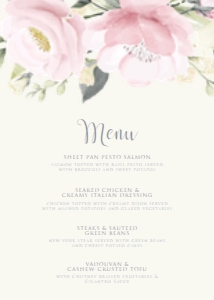 PinkWhiteFloralDinnerMenu5x7: Elegant Garden Floral Bridal Shower Invitations - Bundle of 8 digital party items- for the Future Mrs, Editable Corjl Template Invite Bundle