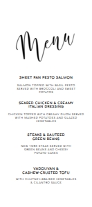 White and Black Dinner Menu, Custom Menu, Food Menu, Elegant Menu, Elegant Dinner Menu, Instant Download, Printable Menu, Corjl Template design preview