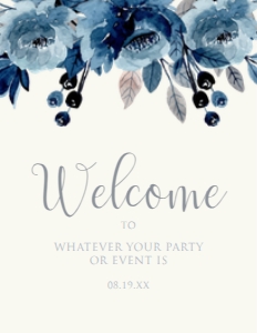 NavyFloralWelcome8x11: Blue Floral Welcome Signs, Navy Floral Bridal Shower, Printable Party Sign, Instant Download, Blue and White Sign, Garden Themed Party sign