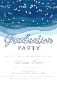 SilverBlueGrad4x6: Blue and Silver Graduation Invitations, Graduation Party Invitations, College Graduate, High School Graduate, Announcements, Corjl Template