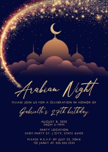ArabianNights5x7: Elegant Arabian Nights Birthday Party Invitations, Printable Arabian Nights Invitation, Instant Download, Printable Invite, Corjl Invitation