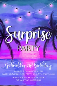 Beautiful Sunset Party Invitation, Beach Party Invitations, Printable Invitation, Corjl Template, Blue Sunset Invitations, Tropical Invites design preview