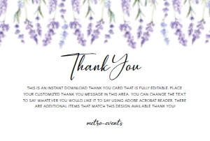 LavenderBridalThankYou: Lavender Floral Bridal Shower Invitation Set, Lavender Invitation, Purple Floral Thank You Card, Enclosure Card, Recipe Card, Corjl Template
