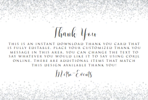 White and Silver Thank You Card, Silver Glitter Card, Printable Thank You Card, Instant Download, Editable Thank You Card, Corjl Template design preview