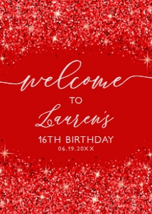Red Glitter Welcome Signs, Editable Party Signs, Instant Download, Custom Red Glitter Signs, Printable Party Signs, Corjl Template, Download design preview
