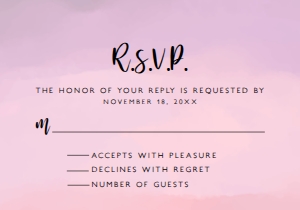 Tropical RSVP Card, RSVP Card Template, Beach Themed RSVP Postcard, Instant Download, Corjl Template, Enclosure Card, Pink Sunset rsvp card design preview