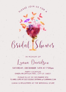 ButterflyWIneBridal5x7Invite: Butterfly Bridal Shower Invitation, Wine Glass Bridal Shower Invitation, Butterfly Shower Invitation, Printable Invitation, Corjl Template