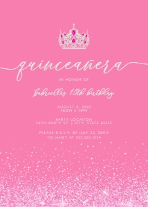 PinkGlitterQuince25x7: Pink and Silver Glitter Quinceanera Invitations, Quinceañera Invitations, Quinceañera Crown Invitations, Printable Quince Invitations, Corjl