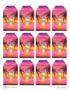 Tropical Sunset Favor Tag, Sunset Gift Tags, Editable Gift Labels, Printable Favor Tags, Pink Sunset Tag, Corjl Template, Beach Themed Tags design preview