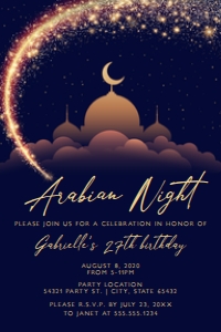 ArabianNights4x6: Elegant Arabian Nights Birthday Party Invitations, Printable Arabian Nights Invitation, Instant Download, Printable Invite, Corjl Invitation