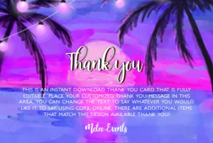Blue Sunset Thank You Card, Tropical Thank You Card, Printable Thank You Card, Instant Download, Editable Thank You Card, Corjl Template design preview