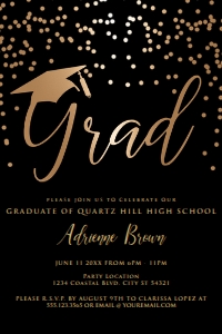 GradGoldFoilInvite4x6: Black and Gold Graduation Party Invitations, Graduation Party, College Graduate, High School Graduate, Announcements, Printable Invitations