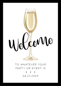 Modchampwelcomesignx: Champagne Welcome Signs, Black and White Sign, Printable Welcome Sign, Instant Download, Brunch and Bubbly, Welcome Sign, Corjl Template
